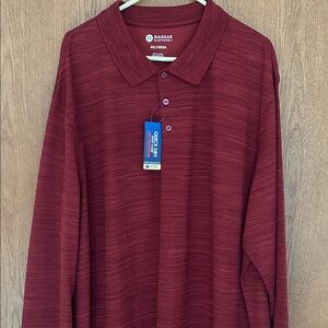 Haggar Men's Long Sleeve Polo - Burgundy Striated